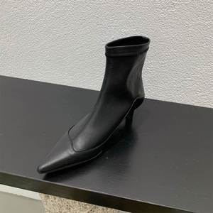 Women's French Pointed Toe Ankle Boots New Low <b>Heel</b> Fashionable Soft Leather Shoes Premium Quality Casual Walking Boots - Product Image 3