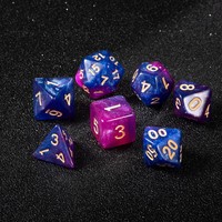 Ensemble de 7 dés en acrylique personnalisés, bleu et violet, à paillettes, polyédriques, pour jeux de table Dungeons & Dragons, avec numéros dorés