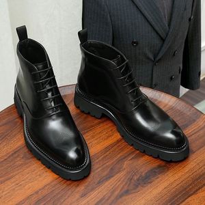 Bottes Chukka d'hiver pour hommes, style anglais décontracté, imperméables, dessus en cuir de vache véritable, semelle épaisse en caoutchouc, automne - Product Image 4
