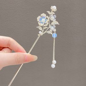 Horquilla chinesa para el pelo con borla de flor, estilo vintage antiguo para niñas, para moños, tipo palillo, adorno de cabeza Hanfu, joyería para el cabello - Product Image 4