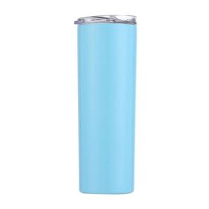 Gobelet isotherme droit et fin en acier inoxydable à double paroi, blanc, pour sublimation, avec paille et couvercle - Product Image 4