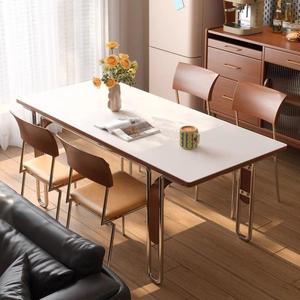 โต๊ะรับประทานอาหารไม้เนื้อแข็งทรงสี่เหลี่ยมโครงเหล็กสแตนเลสโครงสร้างมั่นคงเฟอร์นิเจอร์ห้องนั่งเล่น - Product Image 2