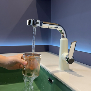 <span class=keywords><strong>Robinet</strong></span> de salle de bain gris anthracite relevable et extractible, <span class=keywords><strong>mitigeur</strong></span> chaud/froid à double jet pour lavabo - Product Image 6