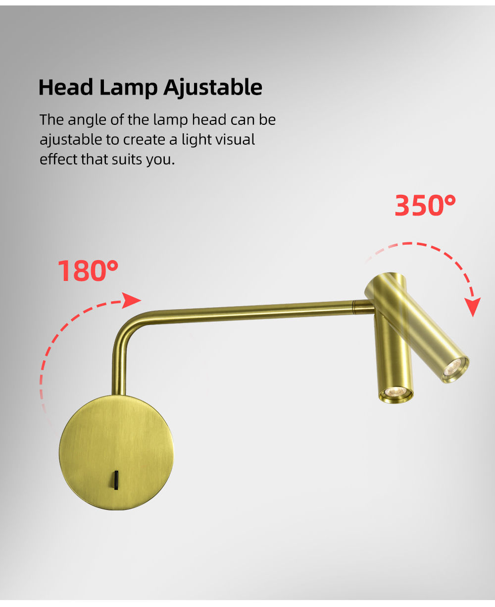 Indoor 3w Led Wall Lamp Adjustable Aluminum Wall Light For Bedroom Hotel Living Room