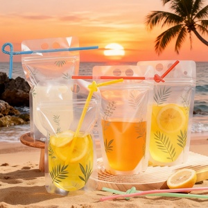 Pochette souple personnalisable et réutilisable en plastique pour lait, fruits, compléments alimentaires, liquides, jus et boissons, avec paille, rechargeable - Product Image 1