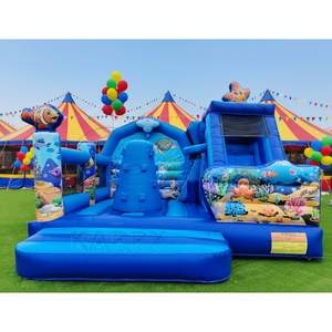 <span class=keywords><strong>Castillo</strong></span> Inflable Azul con Tobogán, Diseño de Mundo Submarino, para Niños, Uso Comercial, en Venta - Product Image 1