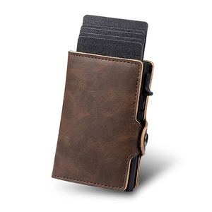 Изготовленный на заказ бумажник производитель искусственная кожа минималистский складной всплывающий кошелек RFID безопасный слайд Держатель смарт-карты Portefeuille Homme Cuir - Product Image 2