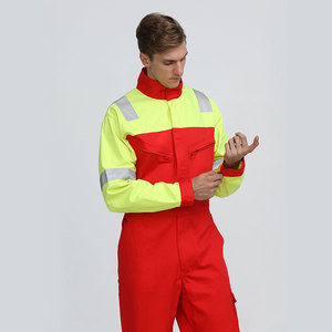 Overoles ignífugos Xk2-820078 rojos de algodón para trabajo en fábrica/taller, certificados ISO EN11611 EN11612 - Product Image 3