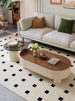 Table basse de salon YISI, style luxe léger, haut de gamme, pour petits espaces, rétro, moderne du milieu du siècle, crème, fonction de rangement, forme ovale