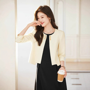 Women's Short Blazer Light Blue 3/4 Sleeve Solid Color Breathable Worsted Fabric Casual Suit Jacket - Product Image 4