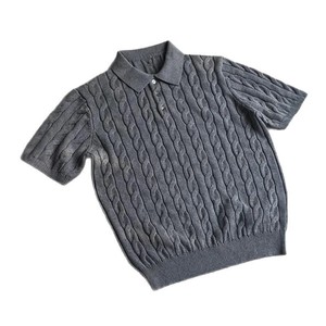 Suéter de Punto Trenzado de Manga Corta con Cuello Polo, Color Sólido Gris, Negro, Caqui, Tops de Punto para Mujer, Estilo Primavera-Verano para Adolescentes - Product Image 5