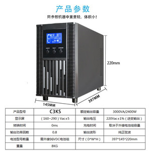 Shan Shuo C3KS-96 Online UPS 3kVA With External <b>Battery</b> 6 Hour <b>Backup</b> Time - Product Image 4