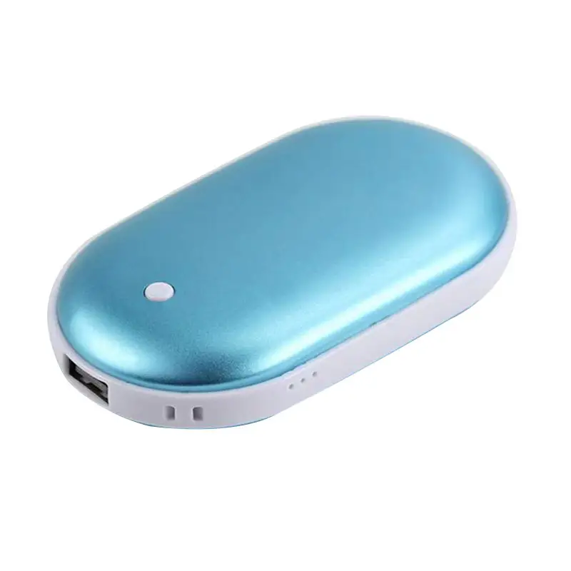 Portable mini 5000 10000mah blue black self heating cell phone mobile power bank usb hand warmer