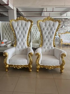 เก้าอี้บัลลังก์สีแดงกำมะหยี่ โครงสีทอง สำหรับงานแต่งงาน โรงแรม เฟอร์นิเจอร์ใช้ภายในอาคาร สไตล์โมเดิร์น หนังแท้ พนักพิงแข็งแรง สำหรับงานแต่งงาน - Product Image 2
