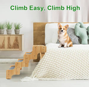 Fábrica al por mayor perro/gato 4 pasos antideslizante equilibrado mascotas escaleras bambú perro pasos para cama alta y sofá - Product Image 5