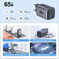 Chargeur rapide 65W GaN 3 ports, multi-prises, PD QC3.0, certifié CE FCC UKCA SAA, adaptateur USB C USB A pour téléphones, ordinateurs portables