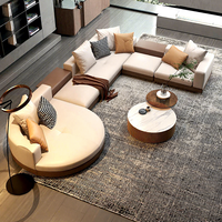 Italienisches Luxus Vintage Waschbares L-förmiges Modulares Ecksofa Weißes Leder-Stoff Wohnzimmer-Couch-Set