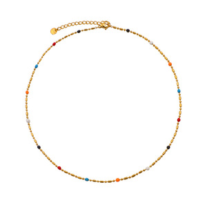 Colorful Beaded Necklace Gold Zinc Alloy Clavicle Chain For Women Autumn Winter Layering Jewelry - Product Image 5