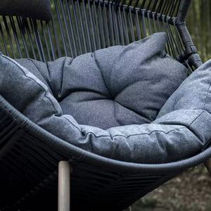 Modern Black <b>Rattan</b> Dining Chair with Ottoman Set PE Dark Gray Cushions Solid Wood Frame-98x100x142cm & 48x63x37.5cm - Product Image 5