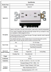 Американская стандартная умная настенная розетка 120В 15А с защитой от несанкционированного доступа, 2 гнезда, BAA-035, для промышленного и жилого использования, с Wi-Fi управлением для больниц - Product Image 6
