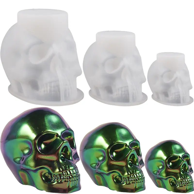 Besafe Halloween home decoration Flexible Clear Silicone Skull Head 3D skull Resin Mold for Clay Candle Wax Casting