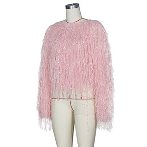 Top corto lavorato a maglia in pelliccia rosa da donna - Product Image 3