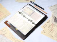 Carnet à spirales vintage en cuir véritable A7/A6/A5, 6 anneaux, journal rechargeable personnalisé avec fente pour cartes portable et poche pour billets