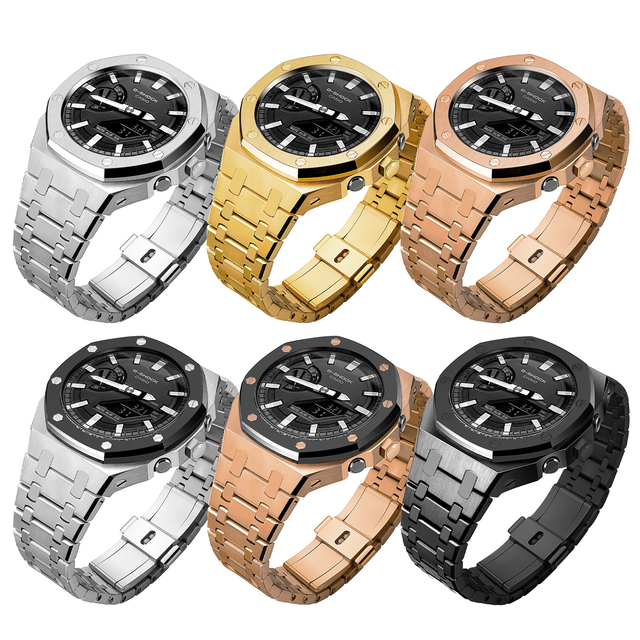 Luxury Customizable Circular Stainless Steel Electroplating Watch Case Mod Kit Equipped with Stainless Steel Case Strap