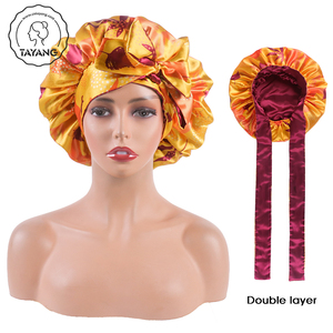 Tresse cheveux bord foulards tête nuit bonnets de couchage tache soie cravate cheveux tresses enveloppes Double face femmes Bonnet - Product Image 4