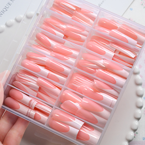 240 <span class=keywords><strong>faux</strong></span> ongles roses brillants à presser, 12 tailles, longs carrés, avec bord blanc, couvrance totale, élégants - Product Image 5