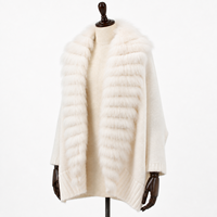 Cardigan en laine/viscose coréenne pour femme, à manches chauve-souris, tricoté plat, respirant, avec col écharpe, rayé blanc, style boutique