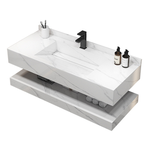 Évier moderne à <span class=keywords><strong>double</strong></span> <span class=keywords><strong>surface</strong></span> solide et flottant en marbre Lavabo rectangulaire intégré pour salle de bain d'hôtel - Product Image 1