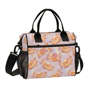 Bolsa de Almuerzo de Poliéster Rosa Hawaiano con Impresión Personalizada de Gran Capacidad, Cómoda de Llevar y Reutilizable - Product Image 1
