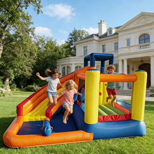 Kit de château gonflable aquatique extérieur avec toboggan et <span class=keywords><strong>trampoline</strong></span>, <span class=keywords><strong>accessoires</strong></span> inclus pour les <span class=keywords><strong>jeux</strong></span> d'enfants - Product Image 2