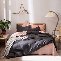 Parure de draps ajustés 4 pièces en tissu 100% chanvre 100TC, couleur gris foncé moderne, pour lit Queen Size, vente en gros