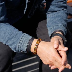 Bracelet HASKARE pour homme en cristal œil de tigre et strass – <span class=keywords><strong>Pierre</strong></span> véritable, anti-anxiété, avec cordon tressé, cadeau pour lui - Product Image 2