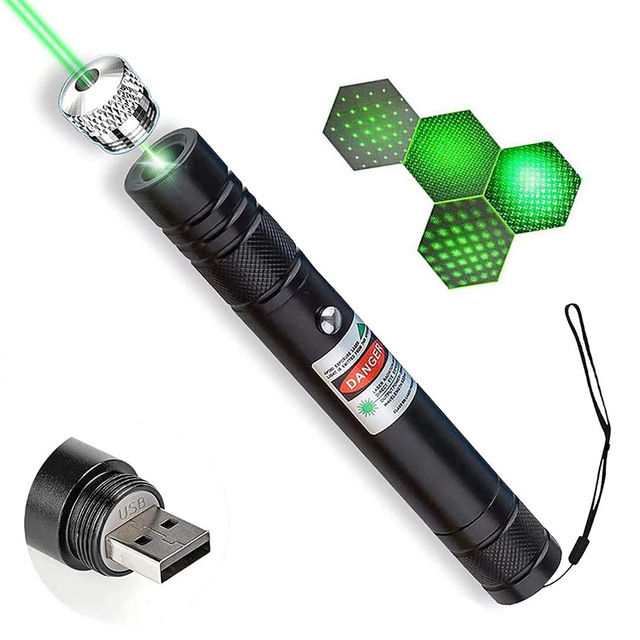USB Direct-Charge Rechargeable LED Flashlight Metal Laser Pointer Green Light Long-Range High-Power