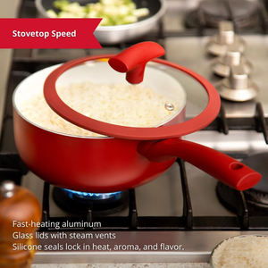 Juego de Ollas y Sartenes Antiadherentes de Cerámica, Juego de 9 Piezas de Sartenes y Ollas Antiadherentes, Sartenes de Aluminio Rojo - Product Image 3