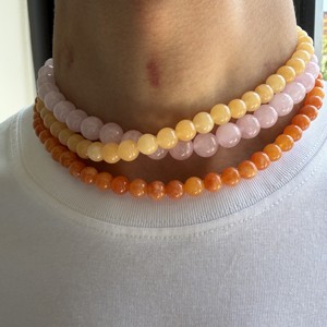 Collier de perles en pierre naturelle, perles rondes de 8 à 10 mm, collier en pierre naturelle colorée, bijoux en acier inoxydable PVD, cadeau pour femme - Product Image 5