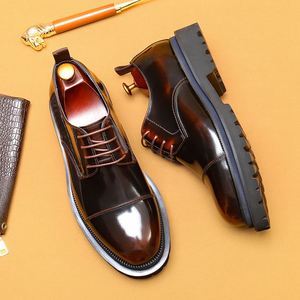 Zapatos formales de cuero de tres piezas con puntera, forro de cuero de grano superior, estilo británico, charol, Oxford de negocios con cordones, transpirables - Product Image 2