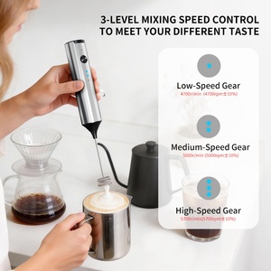 Custom <b>Usb</b> Electric Milk Frother Rechargeable Milk Frother Stainless Steel Coffee Frother with 3 <b>Mixers</b> 3 Speeds - Product Image 4
