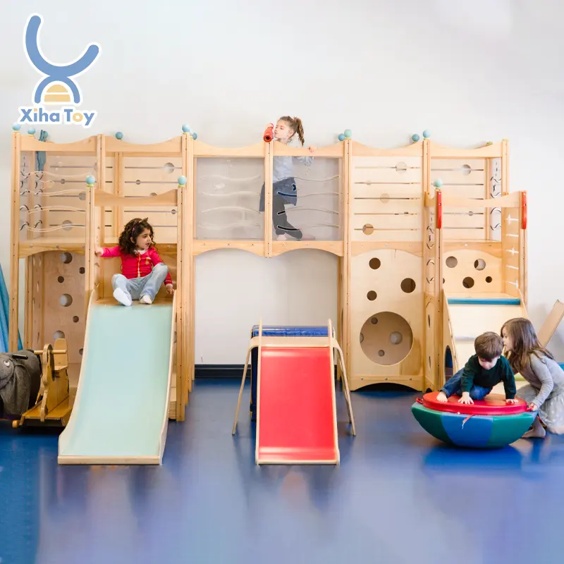 XIHA 맞춤형 나무 슬라이드 놀이터 하우스 다기능 나무 어린이 놀이터 몬테소리 어린이 체육관 장난감