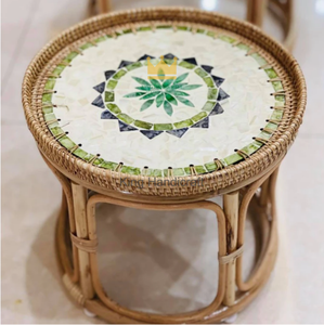 Hot Selling Handcrafted Cane Coffee <b>Table</b> Shell Inlaid Tabletop Modern <b>Round</b> Living Room <b>Bedside</b> End <b>Table</b> - Product Image 1