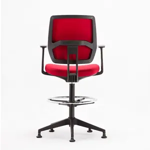 Produsen kursi kantor tamu kain merah kursi putar penerimaan kasir dengan cincin kaki tempat duduk