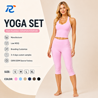 Ensemble de yoga RONGCHAO pour femmes, haut de sport à col halter avec rayures contrastées, leggings taille haute, ensemble 2 pièces pour la gym et le sport