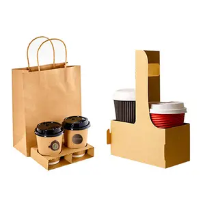 Toptan kağıt bardaklar kahve kırmızı-Özel logo tek kullanımlık kağıt bardaklar tutucu taşıma çantası 6 oz 8oz 12oz kahverengi kraft kahve çift duvar kağıdı kapaklı bardak
