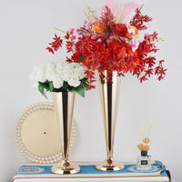 Vase trompette doré de luxe pour centres de table de mariage, élégant support à fleurs en métal pour décoration de table de réception et événements