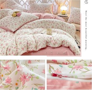 Juego de Funda Nórdica Floral Rosa, Algodón Suave y Transpirable, Funda Nórdica con Diseño de Flores de Jardín para Adolescentes, Juego de Ropa de Cama Reversible Rosa y Blanco - Product Image 2