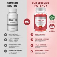 Bonbons Gommeux de Beauté Halal Personnalisables OEM ODM avec Logo, Vitamines Biotine 5000mcg, Supplément pour la Croissance Capillaire à la Biotine, Prêts à l'Achat