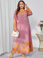 Été Élégant Artistique Style Ethnique Imprimé Antistatique Polyester Robe Nouveau Casual Manches Longues Col Loose Traditionnel Musulman